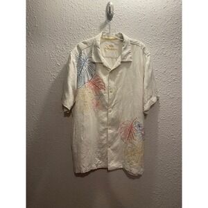 Tommy Bahama 100% Silk Floral Print Sketched Cream‎ Shirt